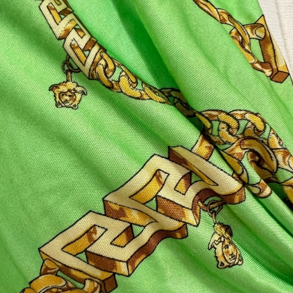 Versace Jersey Cowl Chain Link Dress In Neon Green Gold - Picture 4 of 5